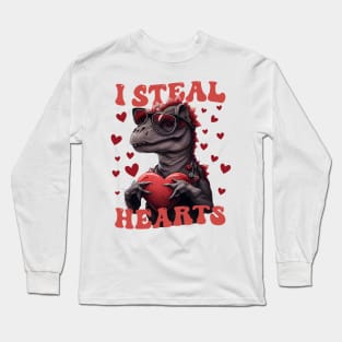 Heart Thief Dinosaur Valentine's Day Long Sleeve T-Shirt